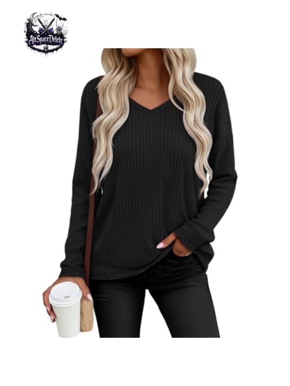 Women's Loose V Neck Long Sleeve Sweater Pullover Casual